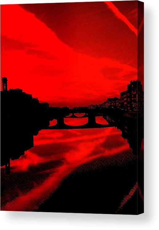 Bridge Acrylic Print featuring the photograph evening in Florence by Kumiko Mayer