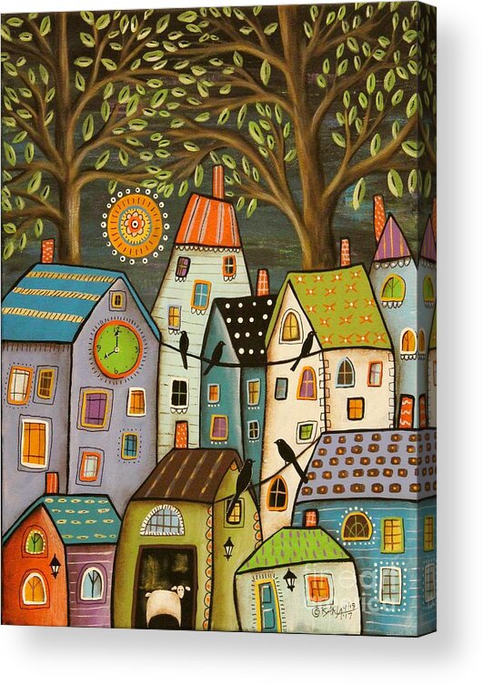 Night Cityscape Painting Acrylic Print featuring the painting Evening Song by Karla Gerard