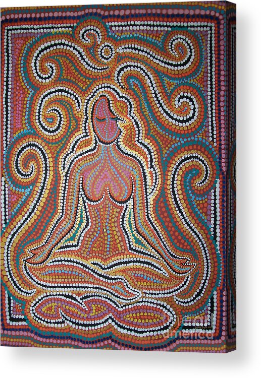 Woman In Meditative Bliss With Upper And Lower Edges Extended Digitally So You Can Frame It In A 30x40 Frame Instead Of A 32x40 (original Is 32x40) Without Cropping The Sides.  Acrylic Print featuring the painting Extended top and bottom of Woman in Meditative Bliss by Carola Joyce