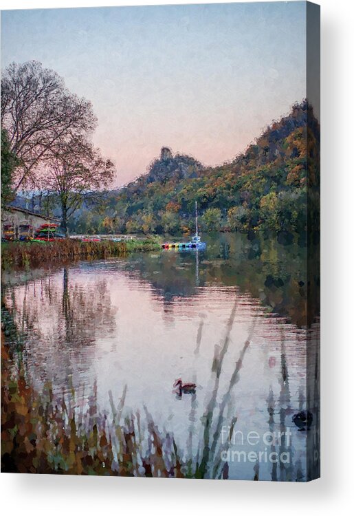 Winona Mn Acrylic Print featuring the photograph Fall Sugarloaf with Duck Painting by Kari Yearous