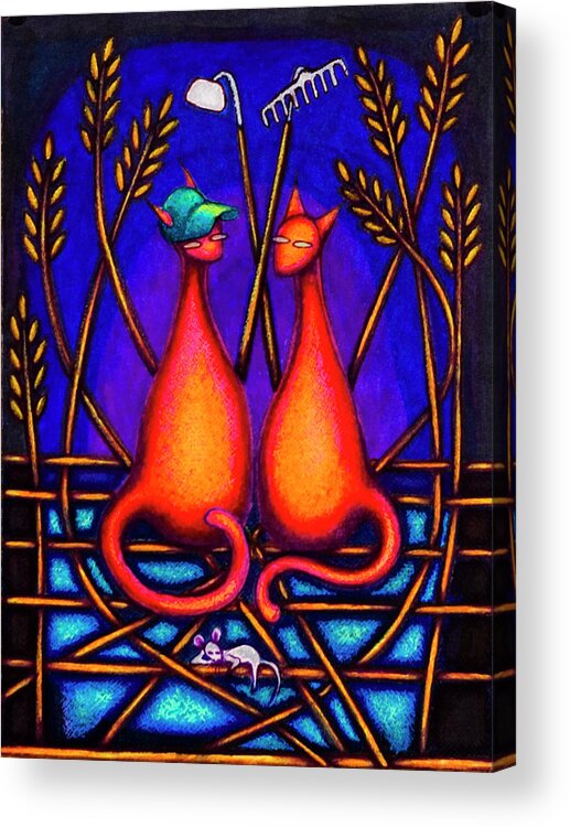 Cats Acrylic Print featuring the drawing Farmer Kats by Laurie Tietjen