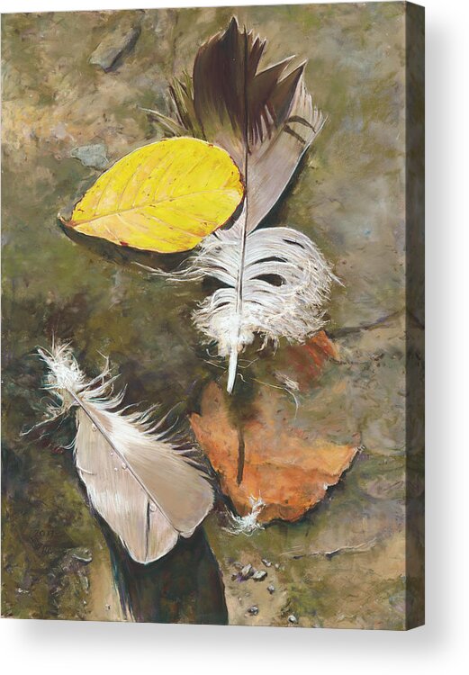 Birdseye Art Studio Acrylic Print featuring the pastel Feathers and Leaves by Nick Payne