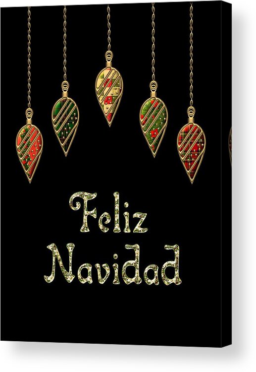 Red Acrylic Print featuring the digital art Feliz Navidad Spanish Merry Christmas by Movie Poster Prints