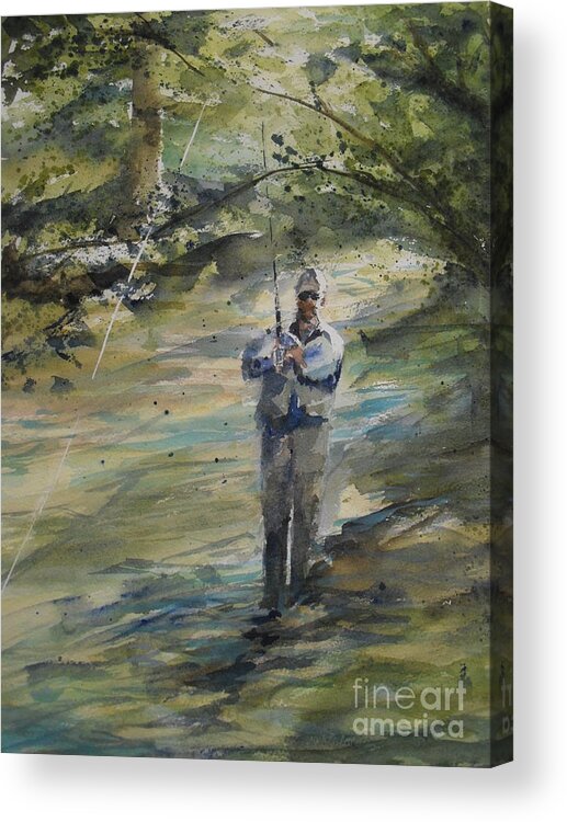 Landscape Acrylic Print featuring the painting Fishing The Sturgeon by Sandra Strohschein