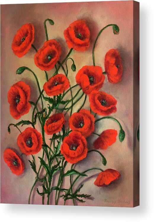 Poppies Acrylic Print featuring the painting Flander Poppies by Rand Burns
