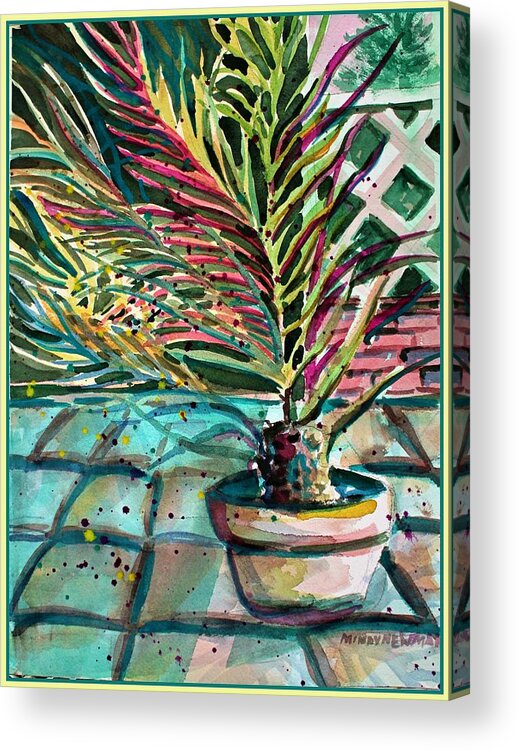 Palm Acrylic Print featuring the painting Florescent Palm by Mindy Newman