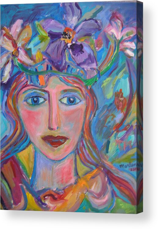Face Acrylic Print featuring the painting Flower Princess by Marlene Robbins