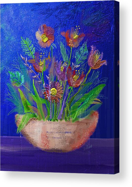 Flower Acrylic Print featuring the digital art Flowers On Blue by Arline Wagner