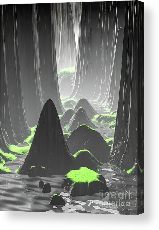 Canyon Acrylic Print featuring the digital art Foggy Canyon Walls by Phil Perkins