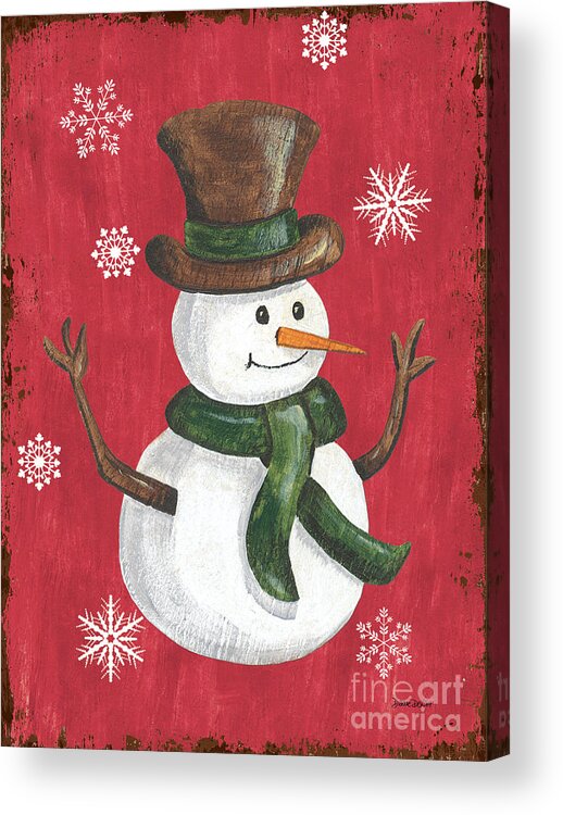 Snowman Acrylic Print featuring the painting Folk Snowman by Debbie DeWitt