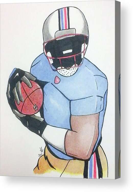 Football. Player Acrylic Print featuring the drawing Football Player by Loretta Nash