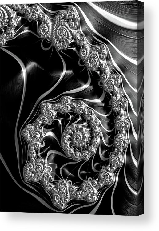 Spirals Acrylic Print featuring the digital art Fractal steampunk spiral black and white by Matthias Hauser
