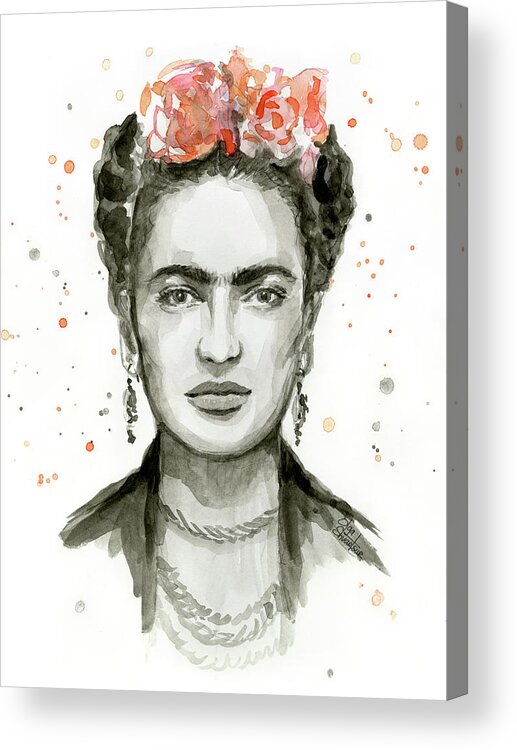 Frida Kahlo Acrylic Print featuring the painting Frida Kahlo Portrait by Olga Shvartsur