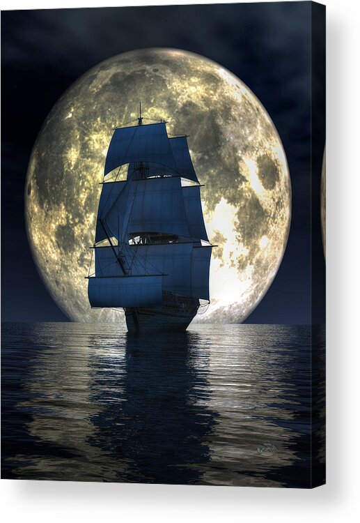 Full Moon Acrylic Print featuring the digital art Full Moon Pirates by Daniel Eskridge