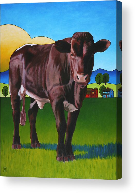 Cow Acrylic Print featuring the painting Gaston by Stacey Neumiller