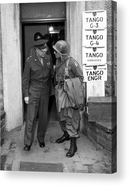Matthew Ridgway Acrylic Print featuring the photograph General Eisenhower and General Ridgway by War Is Hell Store