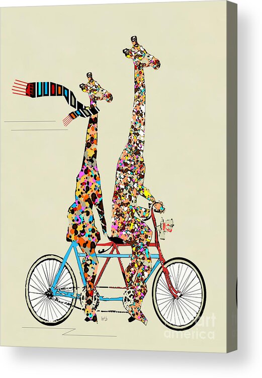 Giraffes Acrylic Print featuring the painting Giraffe Days Lets Tandem by Bri Buckley