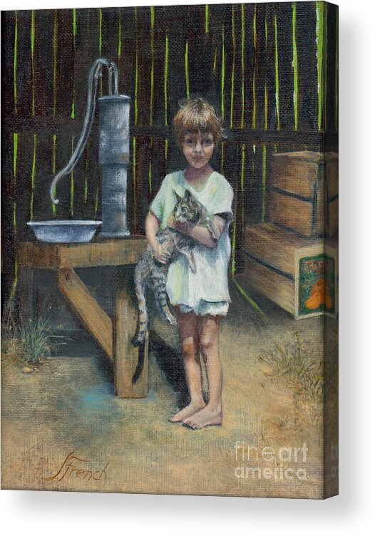 Painting Acrylic Print featuring the painting Girl and Kitty by Jeanette French