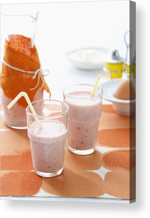 Vertical Acrylic Print featuring the photograph Glasses Of Strawberry Smoothie by Cultura/BRETT STEVENS