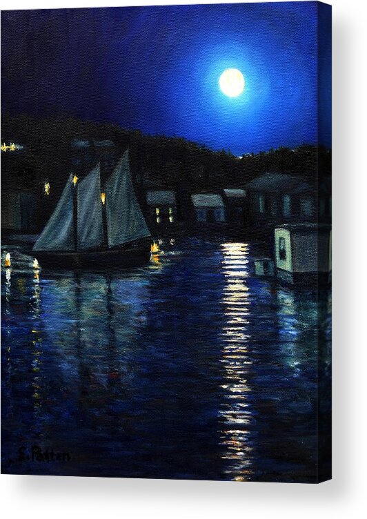 Night Acrylic Print featuring the painting Gloucester Nocturne by Eileen Patten Oliver