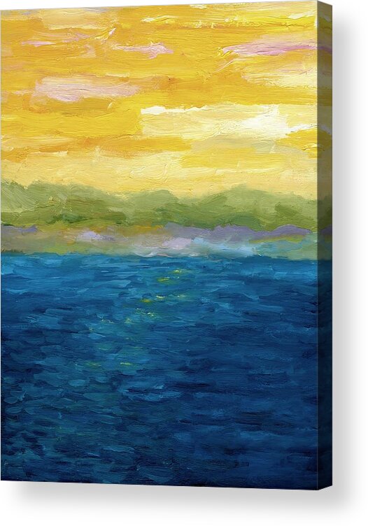 Lake Acrylic Print featuring the painting Gold and Pink Sunset by Michelle Calkins