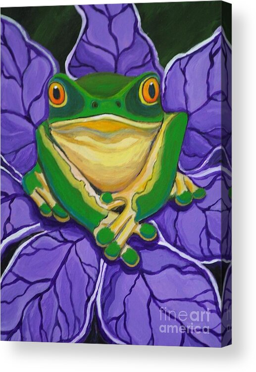 Frog Painting Acrylic Print featuring the painting Green Frog by Nick Gustafson