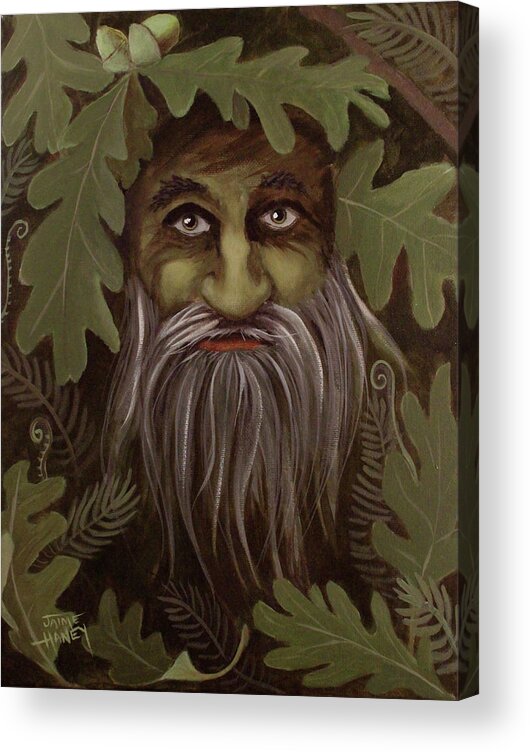 11x14 Acrylic Print featuring the painting Green Man painting by Jaime Haney