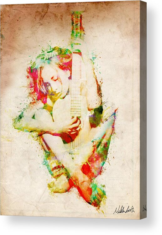 Guitar Acrylic Print featuring the digital art Guitar Lovers Embrace by Nikki Smith