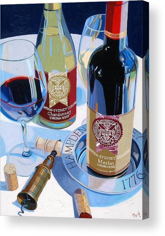 Wine Acrylic Print featuring the painting Hampden Sydney Red and White Number One by Christopher Mize