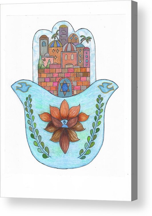  Acrylic Print featuring the drawing Hamsa 13 by Suzanne Udell Levinger