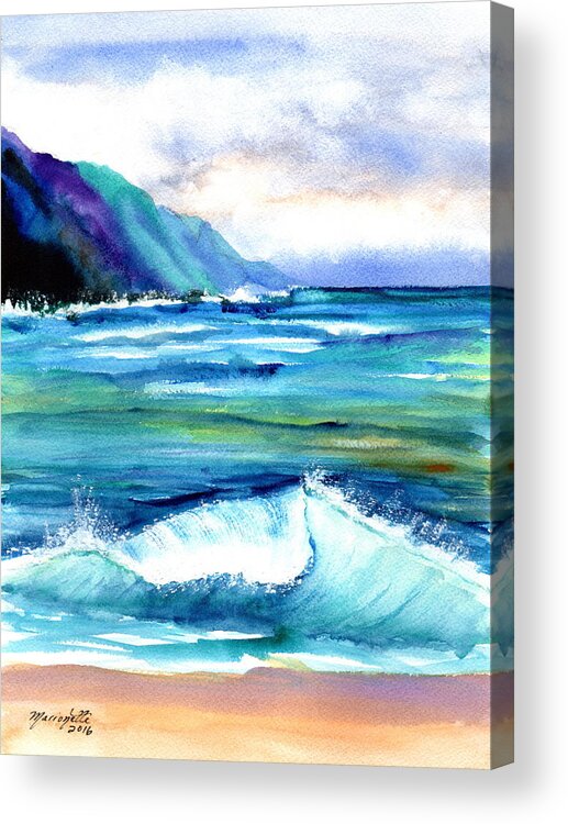 Hanalei Acrylic Print featuring the painting Hanalei Sea by Marionette Taboniar