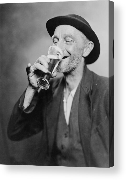 History Acrylic Print featuring the photograph Happy Old Man Drinking Glass Of Beer by Everett