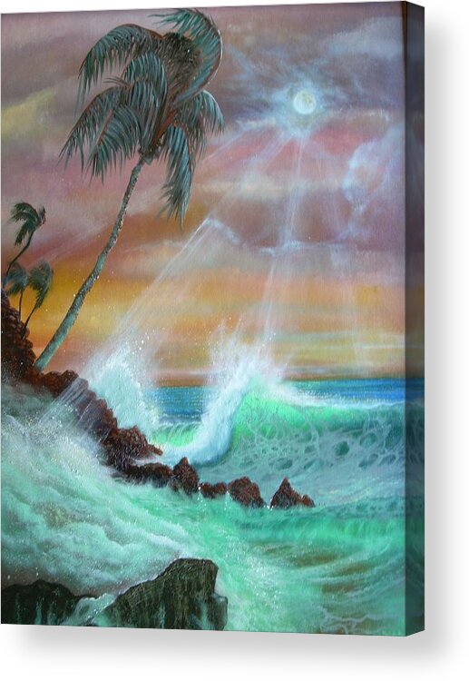 Hawaii Sunset Acrylic Print featuring the painting Hawaii Sunset by Leland Castro