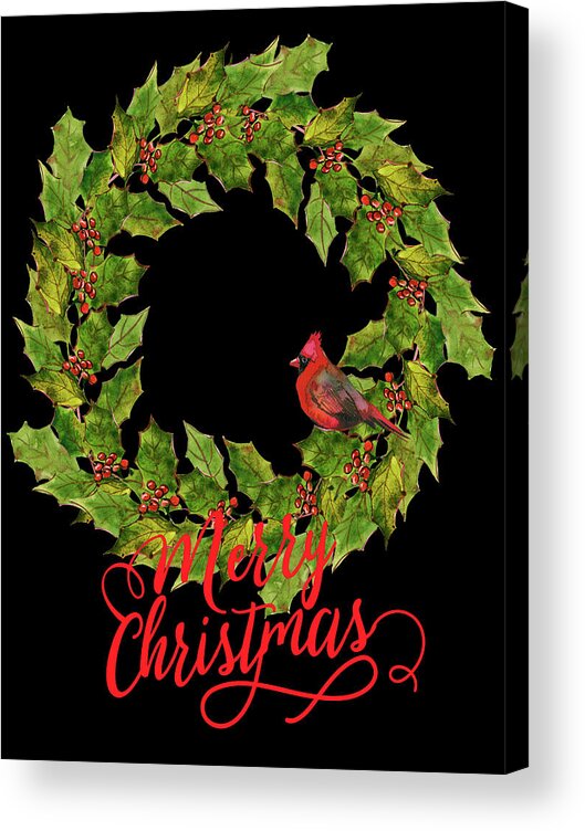 Wreath Acrylic Print featuring the digital art Holly Christmas Wreath And Cardinal by HH Photography of Florida