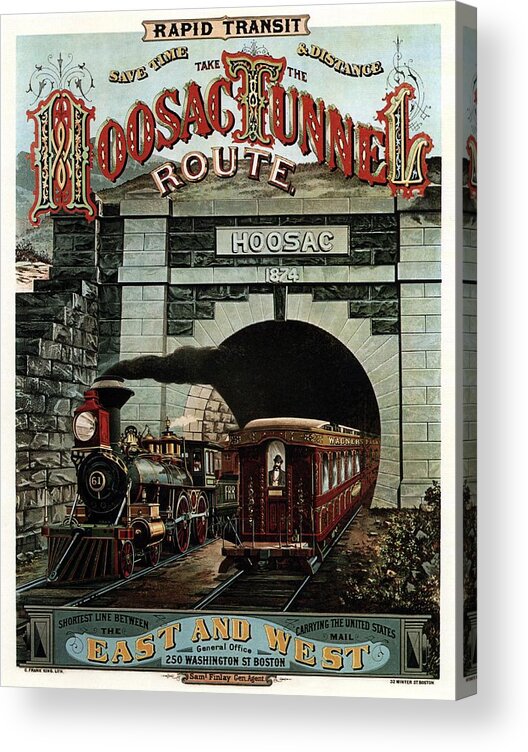 Hoosac Tunnel Route Acrylic Print featuring the painting Hoosac Tunnel Route - Vintage Steam Locomotive - Advertising Poster by Studio Grafiikka