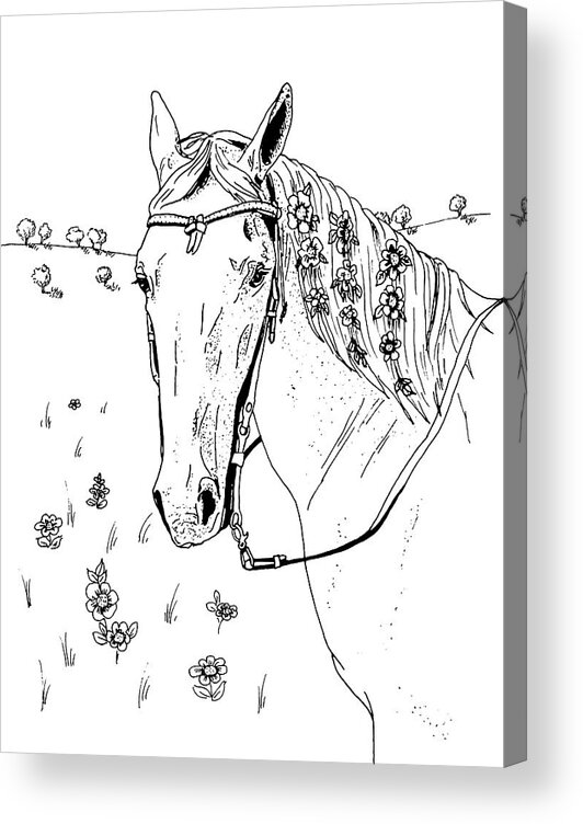 Horse Acrylic Print featuring the drawing Horse with Flowers in Mane by Masha Batkova