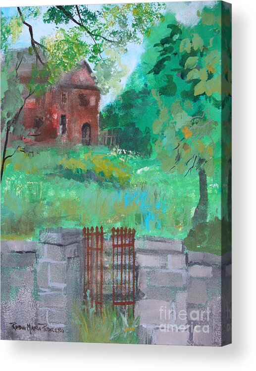 House Acrylic Print featuring the painting House beyond rusted gate by Robin Pedrero