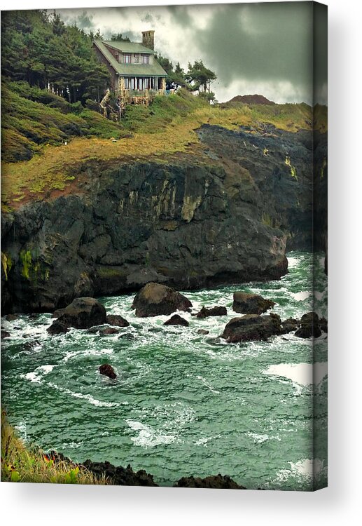 Ocean Acrylic Print featuring the photograph House On The Cliff by KATIE Vigil