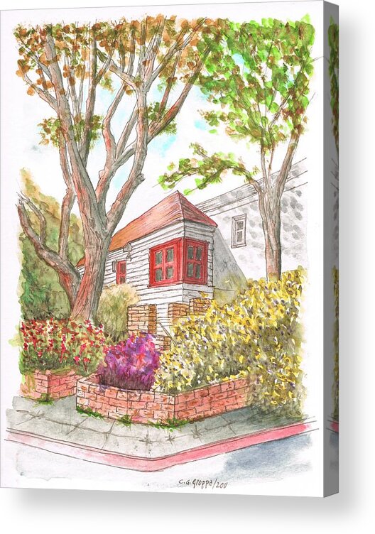 Watercolor Acrylic Print featuring the painting House with two trees in Holloway Ave. - West Hollywood - California by Carlos G Groppa
