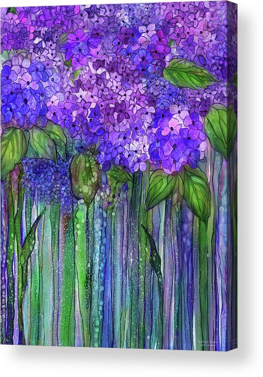 Carol Cavalaris Acrylic Print featuring the mixed media Hydrangea Bloomies 1 - Purple by Carol Cavalaris