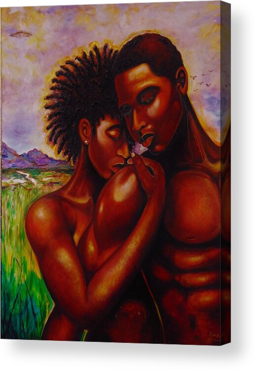 Landscape Black Acrylic Print featuring the painting Adam And Eve by Emery Franklin