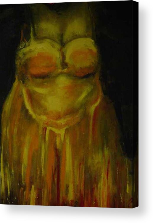 Fat Lady Singing Acrylic Print featuring the painting I sing the Blues by Peggy Blood