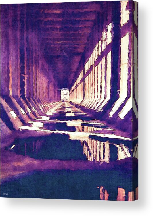 Structure Acrylic Print featuring the digital art Inside of An Iron Ore Dock by Phil Perkins