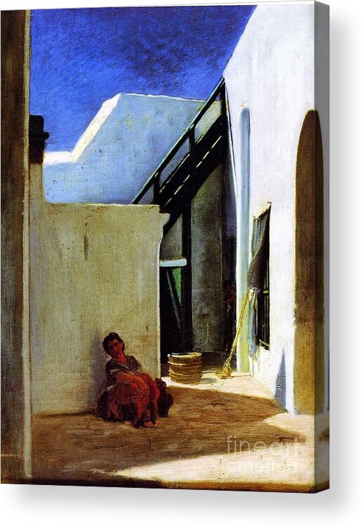 Alfred Dehodencq - Interior Of A Moroccan Courtyard 1860 Acrylic Print featuring the painting Interior of a Moroccan Courtyard by MotionAge Designs