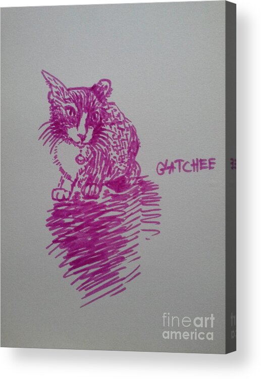 Cat Acrylic Print featuring the drawing It has a cat named GATchee by Sukalya Chearanantana