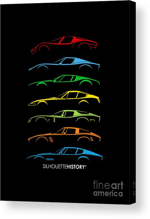 Italian Car Acrylic Print featuring the digital art Italian Sports Cars 60s SilhouetteHistory by Gabor Vida