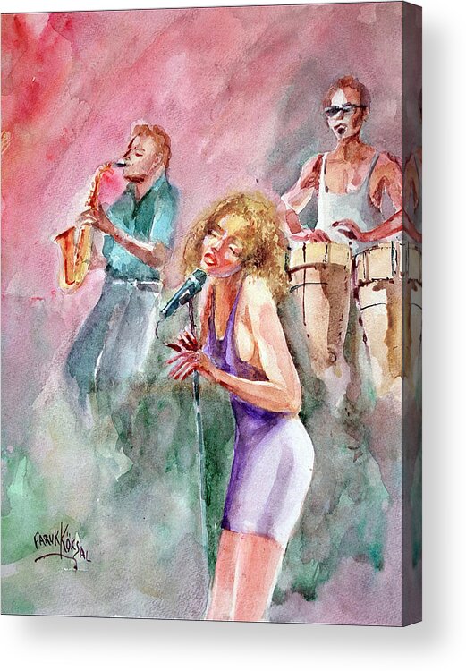 Singing Acrylic Print featuring the painting Jazz Nigths by Faruk Koksal