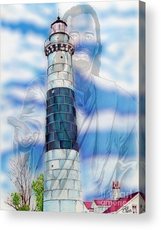 Jesus Acrylic Print featuring the drawing Jesus Is the Lighthouse by Bill Richards
