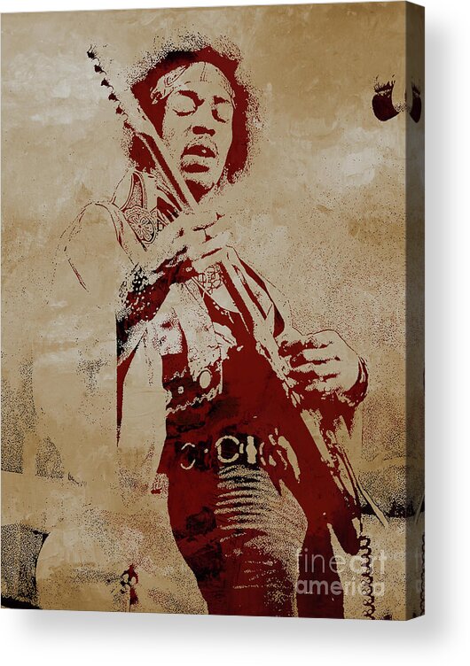 Jimi Hendrix Acrylic Print featuring the painting Jimi Hendrex The Legend by Gull G