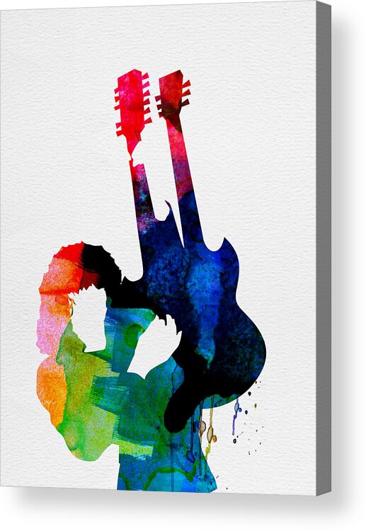 Jimmy Page Acrylic Print featuring the painting Jimmy Watercolor by Naxart Studio